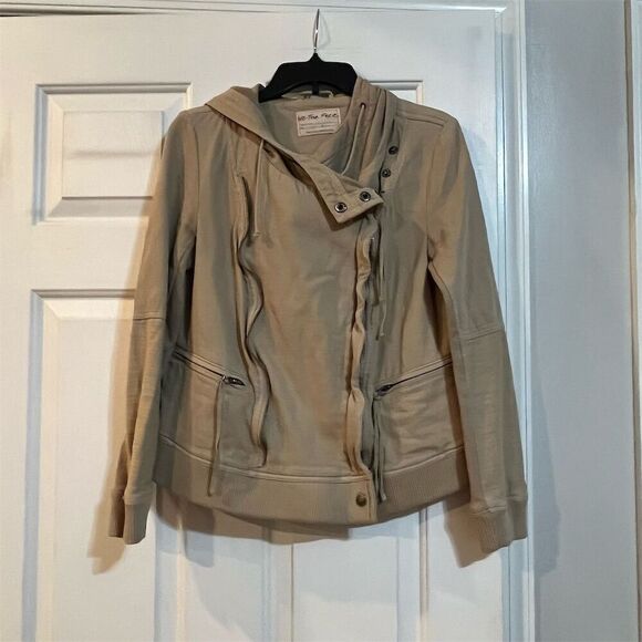 Free People Jackets & Blazers - Free People Women's Hooded Moto Jacket Beige Size S Casual Travel